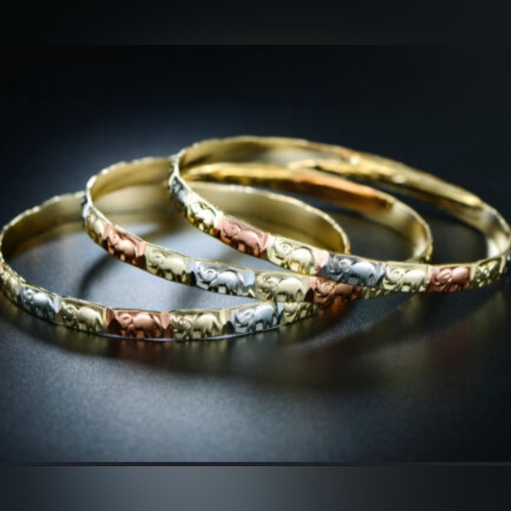 Sevil 18K 3-Tone Gold Plated Elephant Bangles Set Of 3